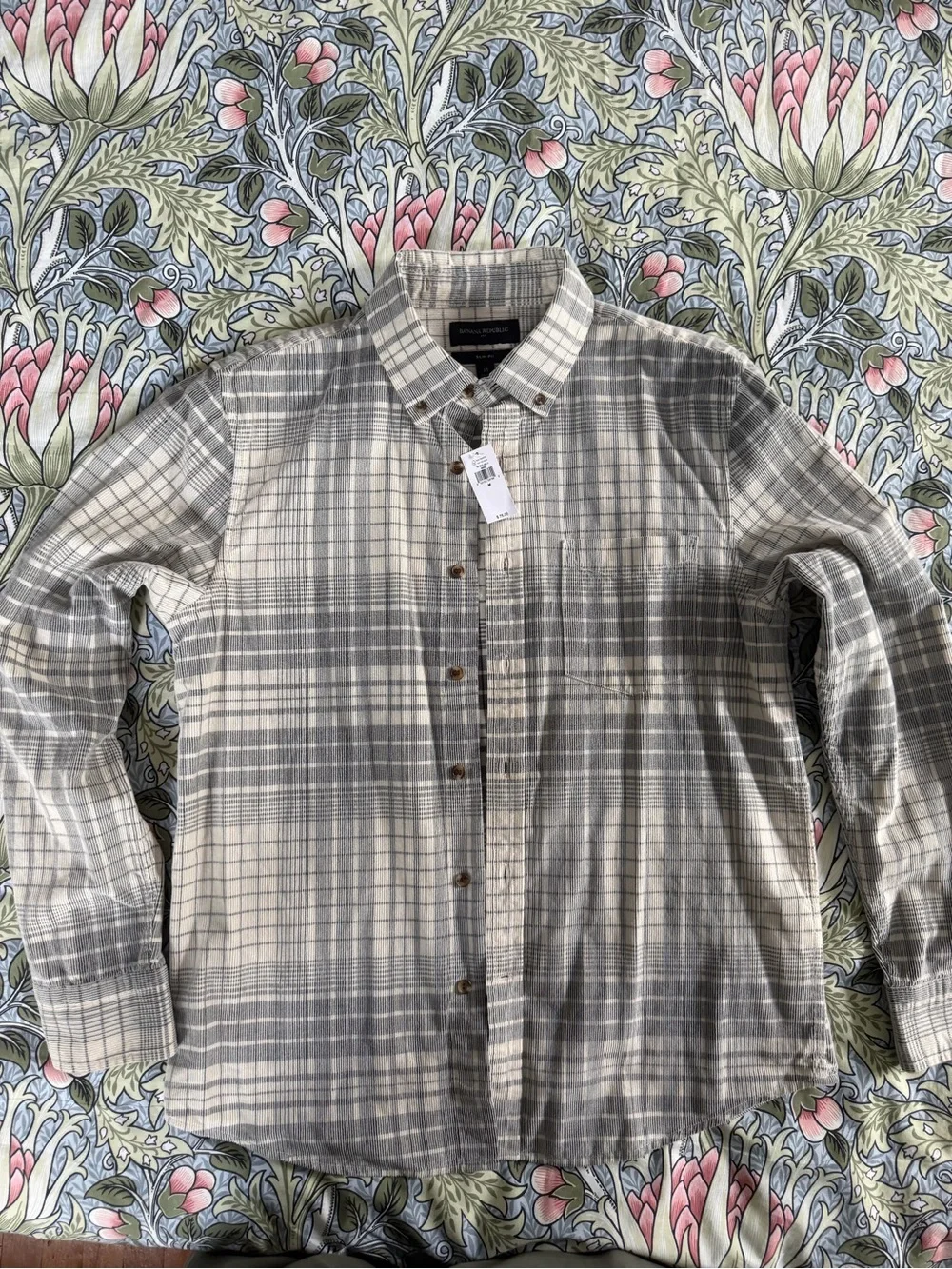 Banana Republic Gray and Cream Plaid Button-Down Shirt